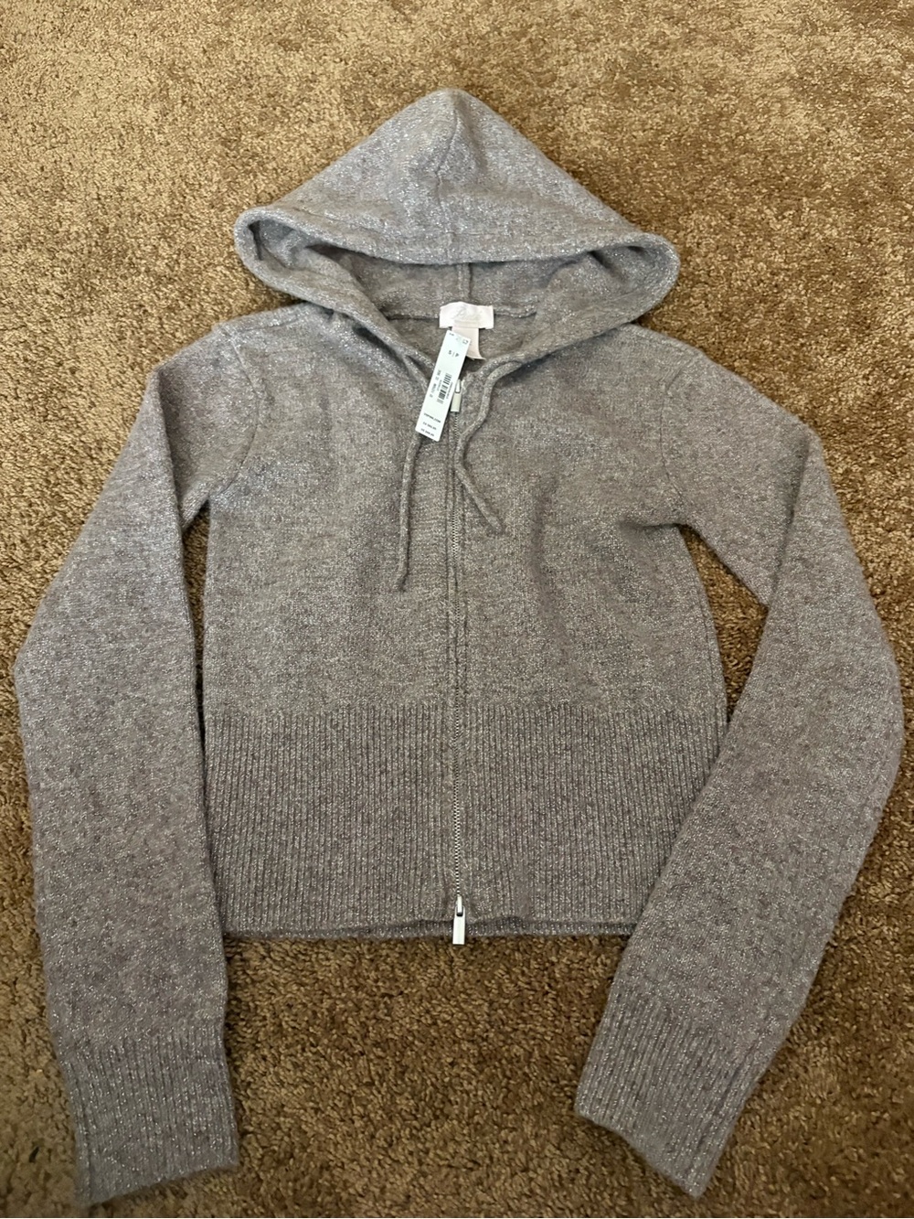 NWT Victoria Secret Pink Metallic Knit Zip-Front Hooded Sweater